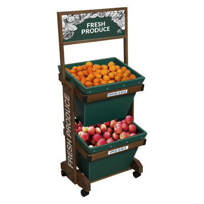 качество  2 Layers Display Vegetable Rack For Shop Wooden Fruit Display Stand With Removable Basket Фабрика