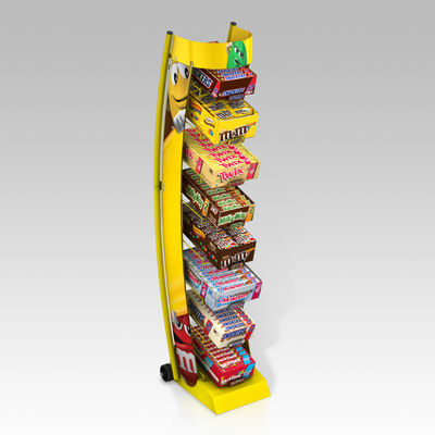 Подгонянный пункт продаж показывает стеллаж для выставки товаров конфеты с регулируемыми подносами
